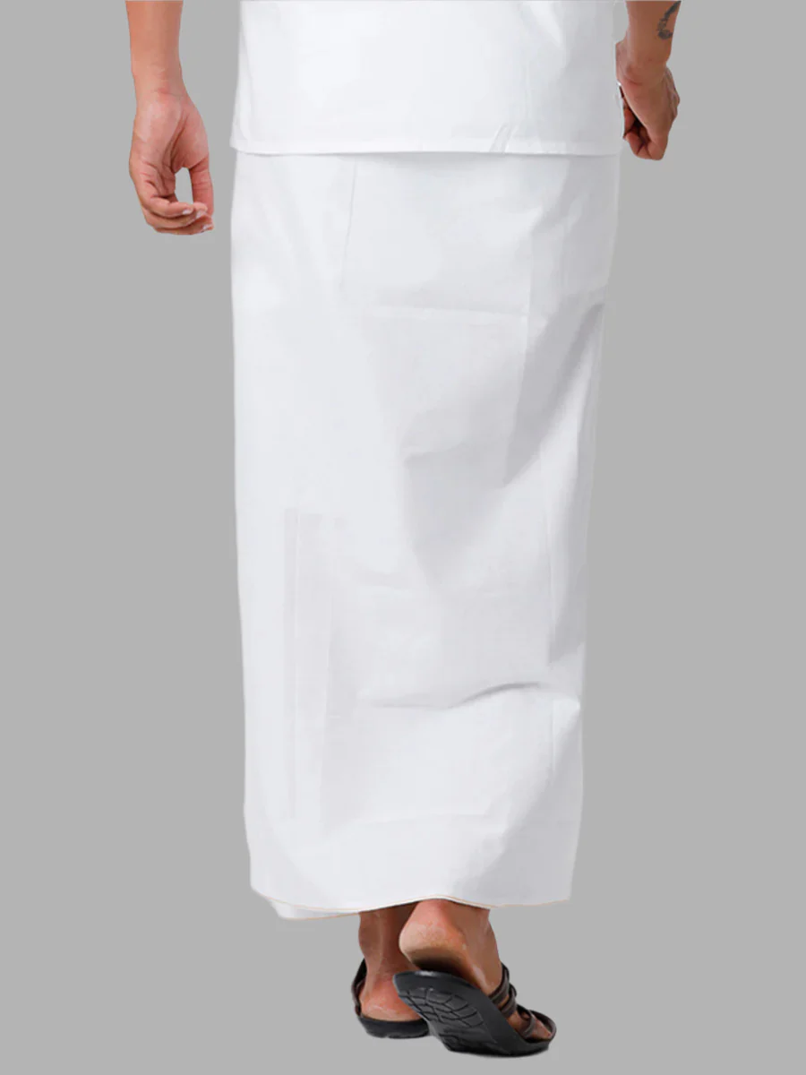 Men 100% Cotton Single Layer White Dhoti with Small Border Smart Nice Paramas - Image 3