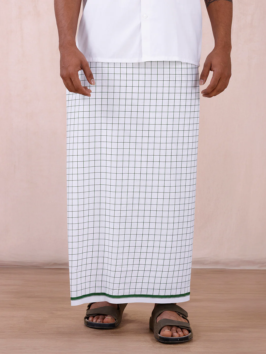 Men 100% Cotton Single Layer White Stitched Lungi with Assorted Colour Checked Shalimar 2M - Image 3