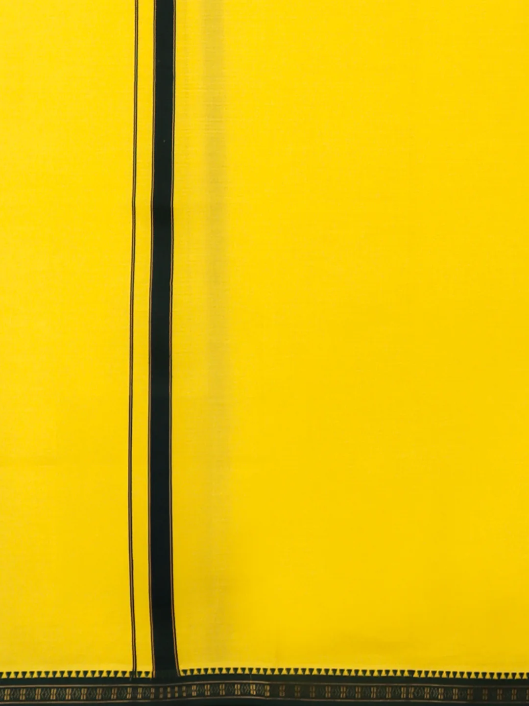 Men 100% Cotton Single Layer Yellow Dhoti with Mayilkhan Border Slokam (4 Way Dhoti ) - Image 6