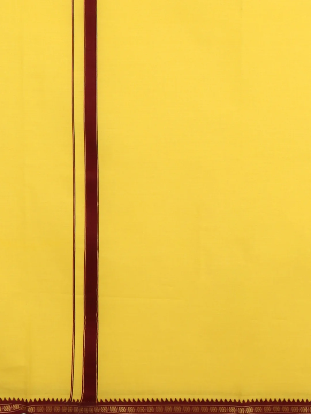 Men 100% Cotton Single Layer Yellow Dhoti with Mayilkhan Border Slokam (4 Way Dhoti ) - Image 8