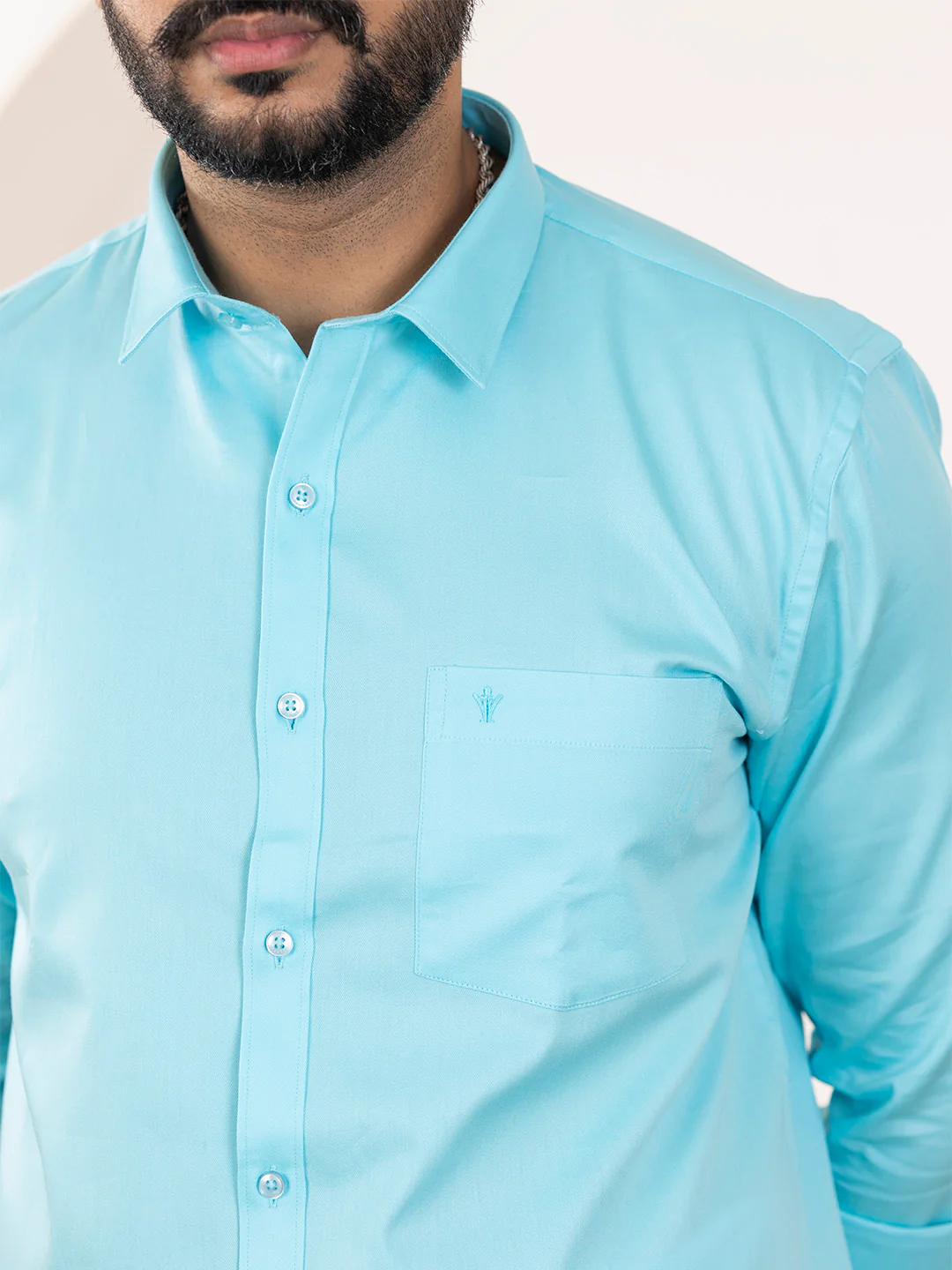 Men 100% Cotton Sky Blue Shirt and Fancy Border Dhoti Set BT5 - Image 8