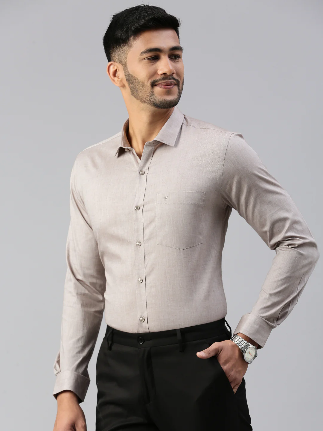 Men 100% Cotton Smart Fit Shirt Light Grey CL6 GD5 - Image 3