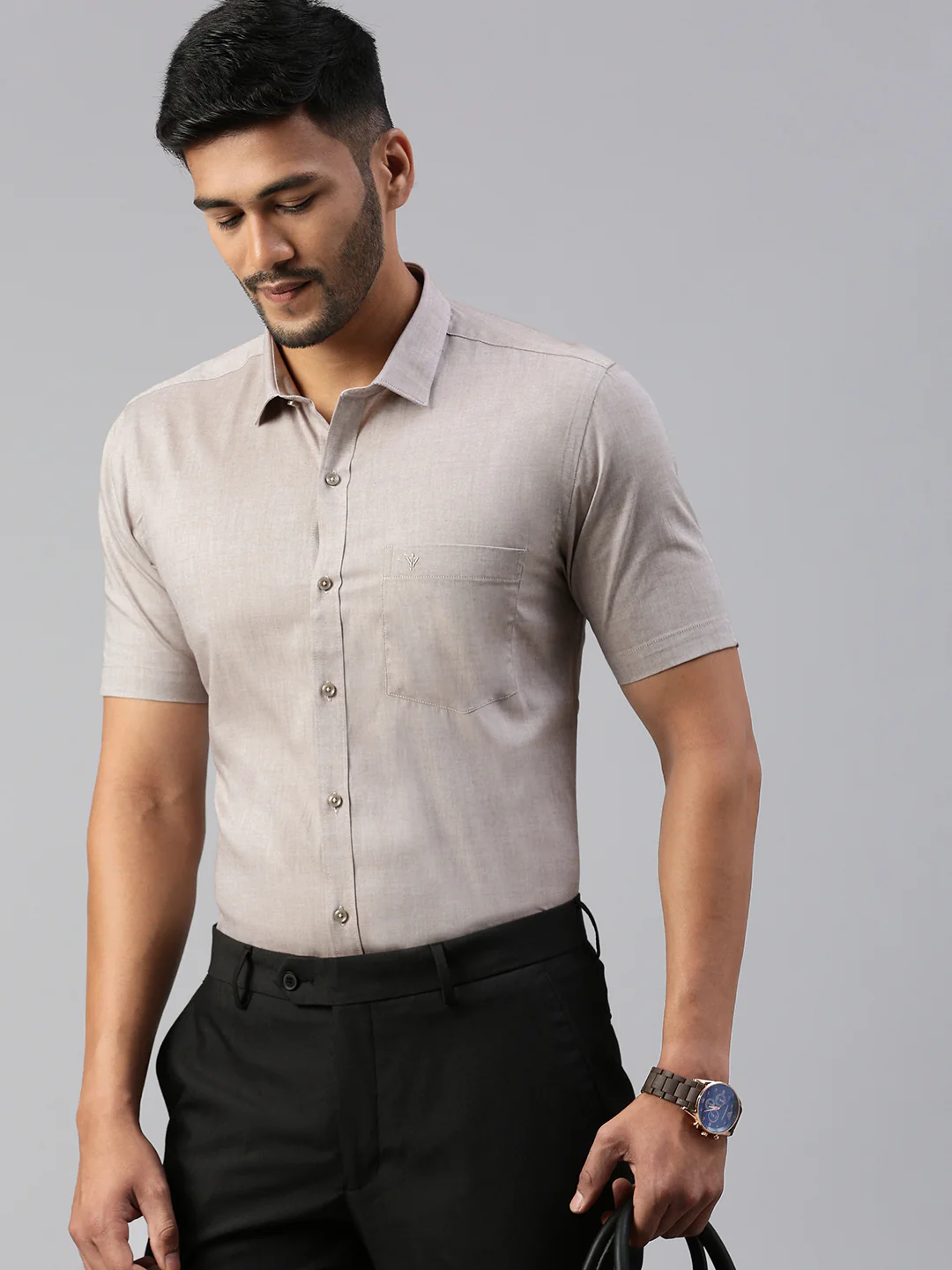 Men 100% Cotton Smart Fit Shirt Light Grey CL6 GD5 - Image 4