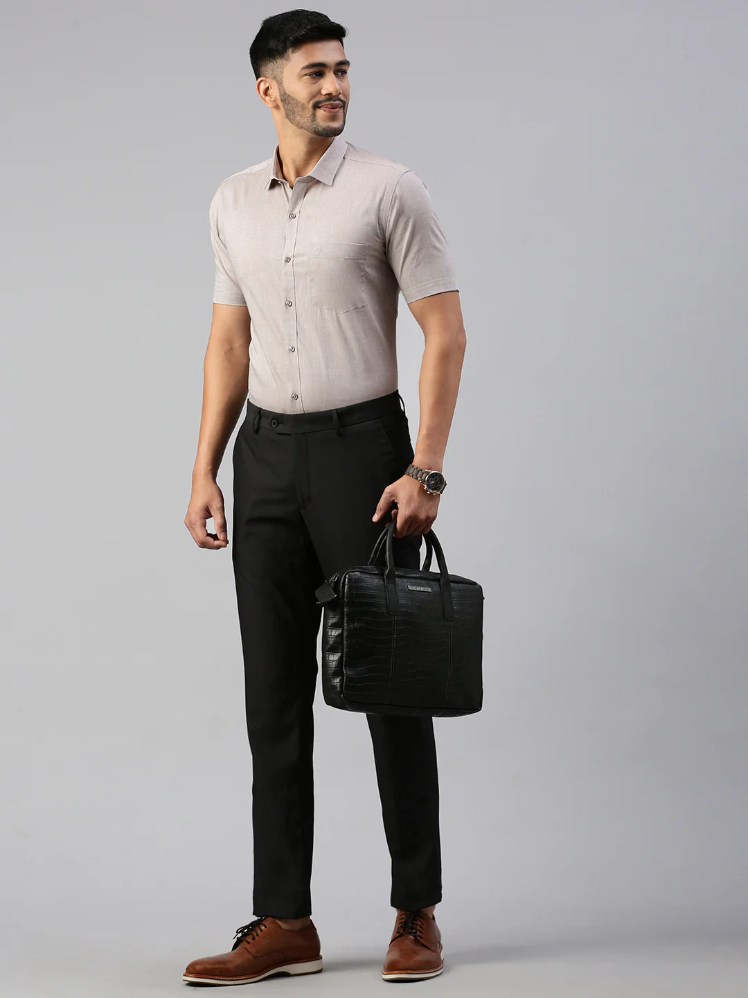 Men 100% Cotton Smart Fit Shirt Light Grey CL6 GD5 - Image 8