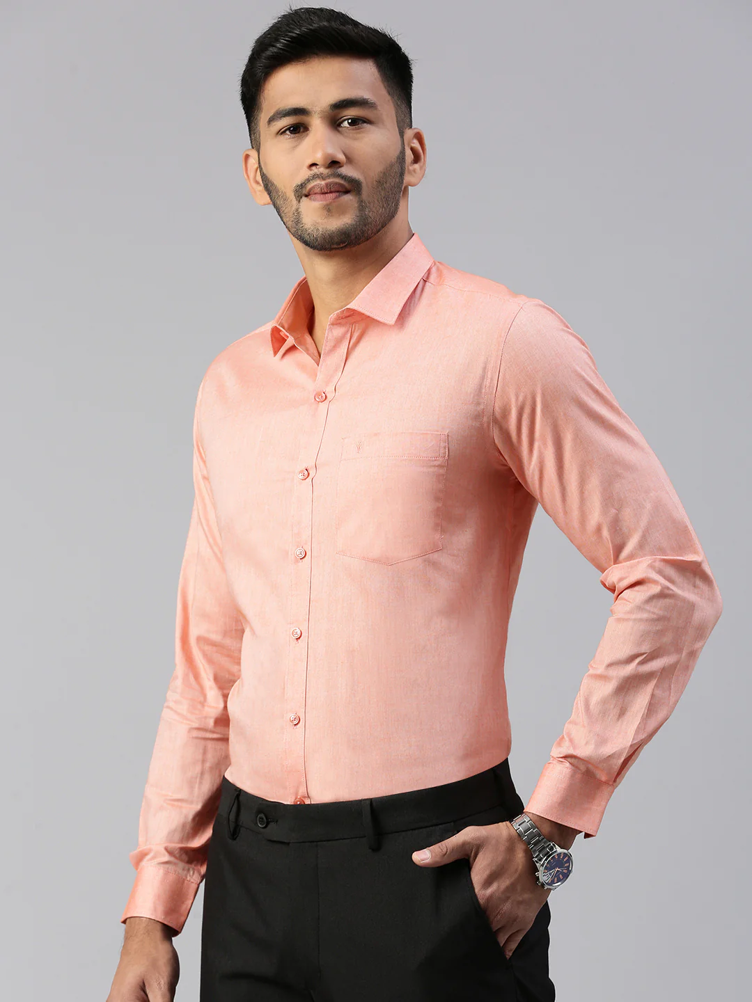 Men 100% Cotton Smart Fit Shirt Orange CL6 GD4 - Image 3
