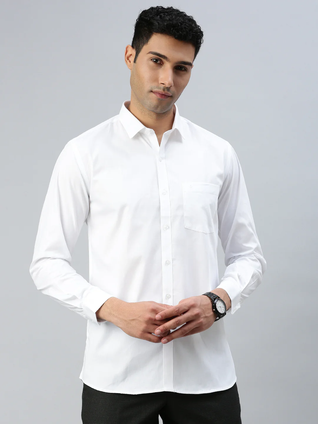 Men 100% Cotton White & Black Full Sleeves Shirt Combo (2 Pcs Pack) - Image 3