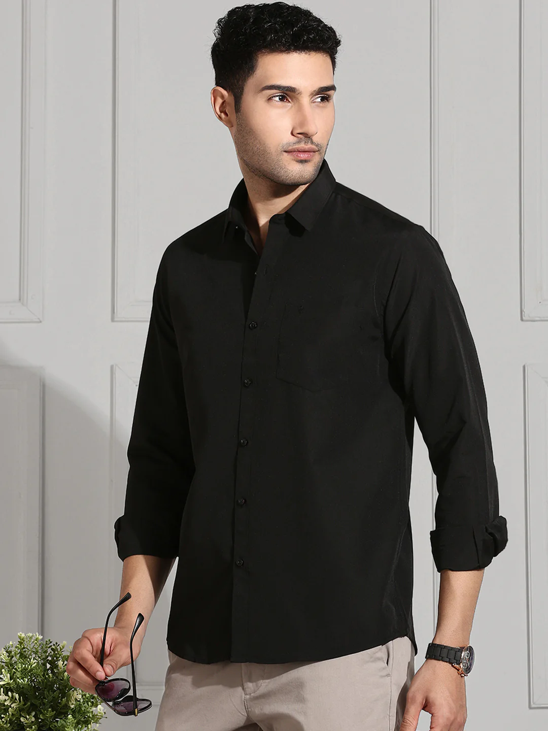 Men 100% Cotton White & Black Full Sleeves Shirt Combo (2 Pcs Pack) - Image 4