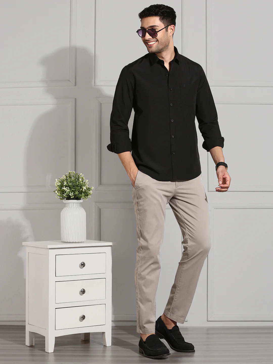 Men 100% Cotton White & Black Full Sleeves Shirt Combo (2 Pcs Pack) - Image 6