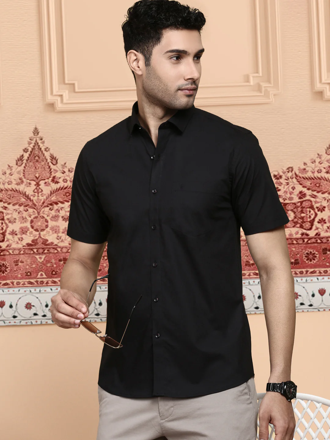 Men 100% Cotton White & Black Half Sleeves Shirt Combo (2 Pcs Pack) - Image 3