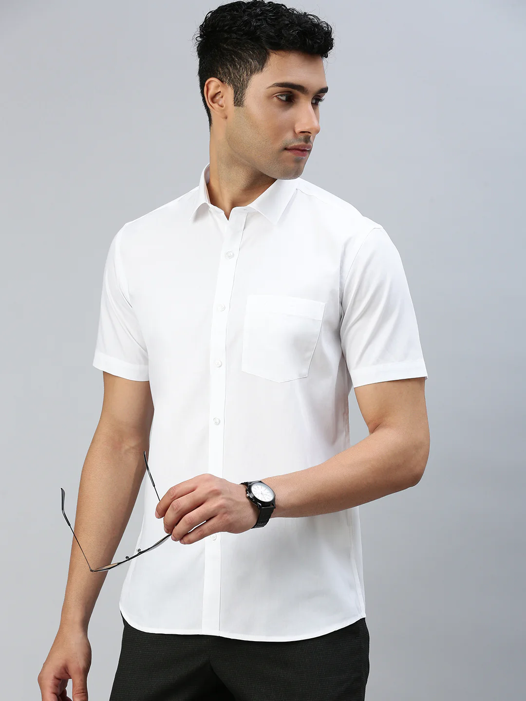 Men 100% Cotton White & Black Half Sleeves Shirt Combo (2 Pcs Pack) - Image 4