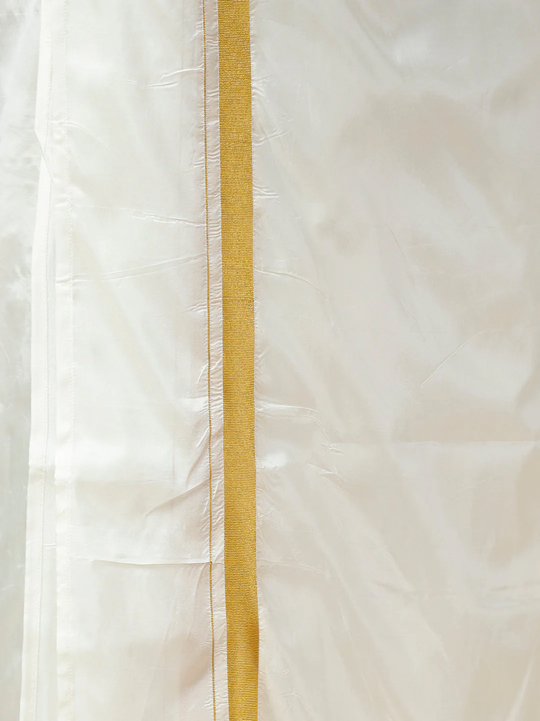Men 3/4'' inch Gold Jari Border Double Layer Cream Dhoti Iswaryam - Image 4