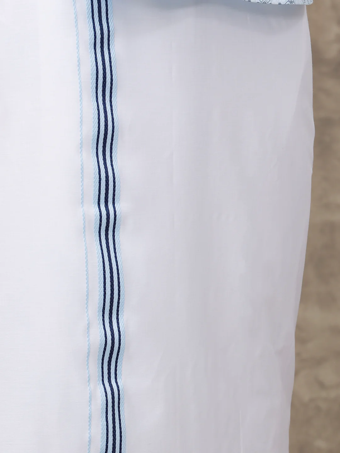 Men Aqua Blue Matching Border Dhoti With Printed Shirt Set Fusion PS2 - Image 4