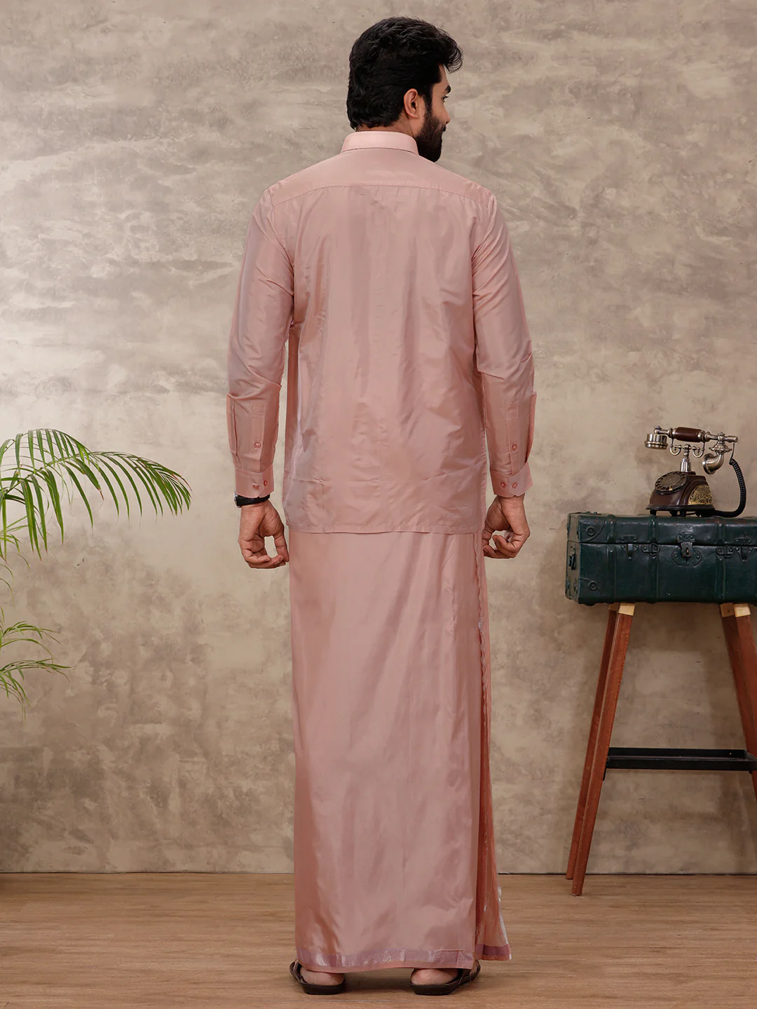 Men Art Silk Copper Shirt & Dhoti Set Swayamvara - Image 5
