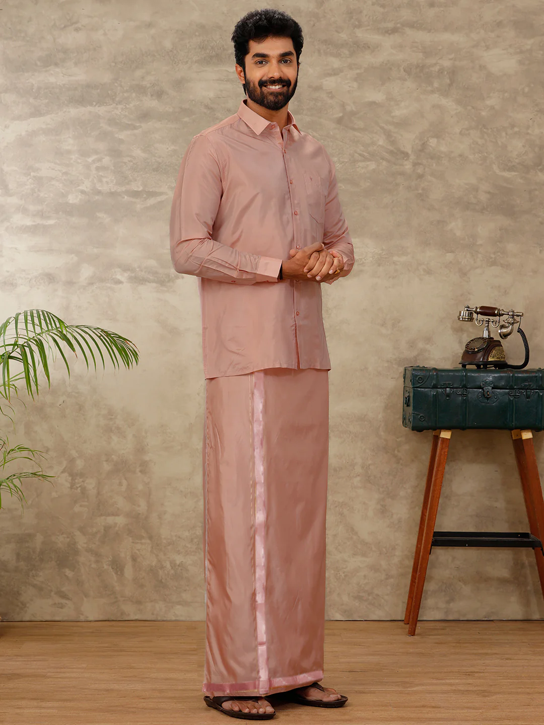 Men Art Silk Copper Shirt & Dhoti Set Swayamvara - Image 6