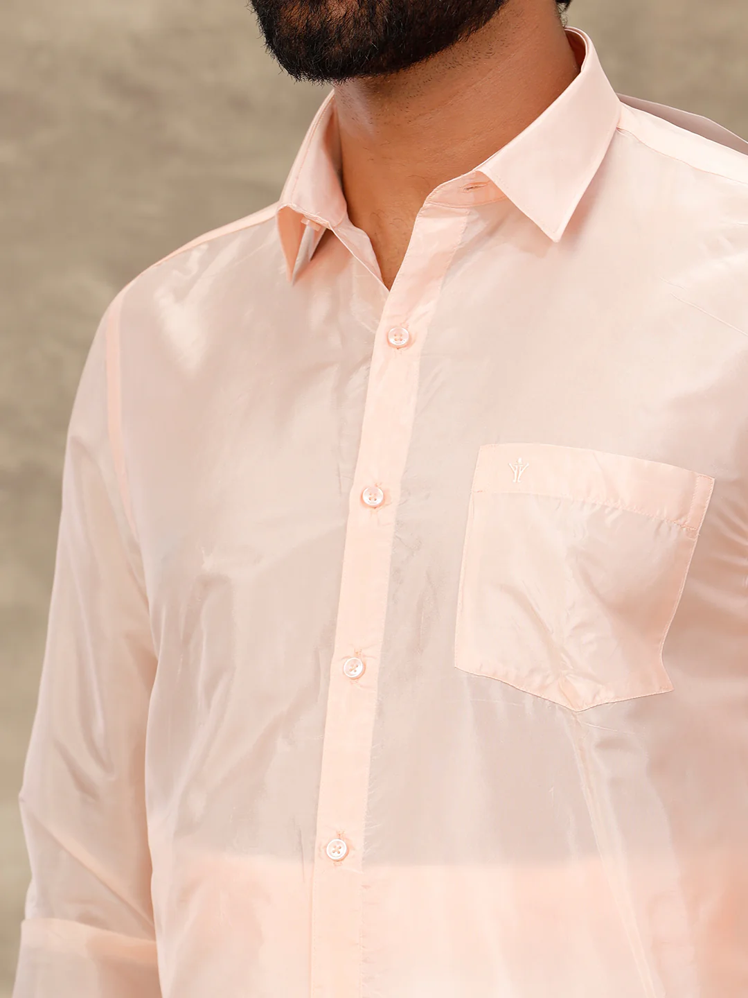 Men Art Silk Coral Pink Shirt & Dhoti Towel Set Swayamvara - Image 4