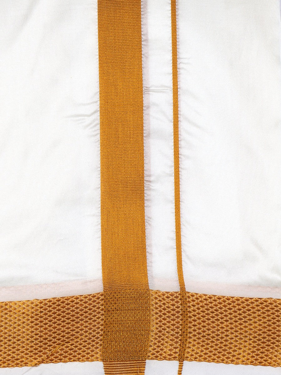 Men Art Silk Cream Double Layer Dhoti with Gold Jari Border Kara Yoga 80k - Image 4