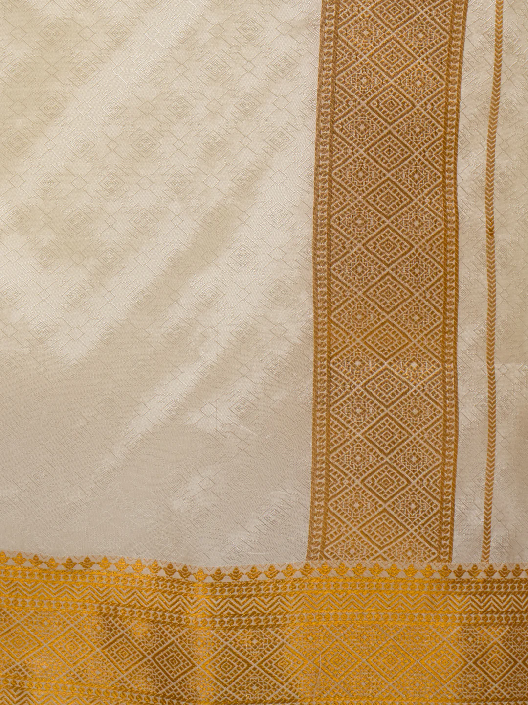 Men Art Silk Cream Self Design Shirt & Dhoti Towel Set Parinayam Grand CRJD4 - Image 3