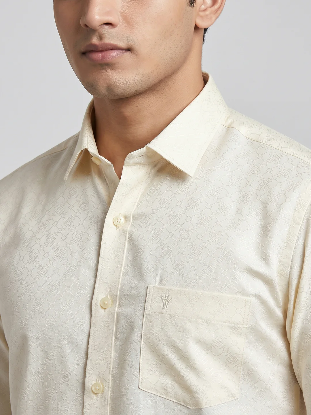 Men Art Silk Cream Self Design Shirt & Dhoti Towel Set Parinayam Grand CRJD4 - Image 4