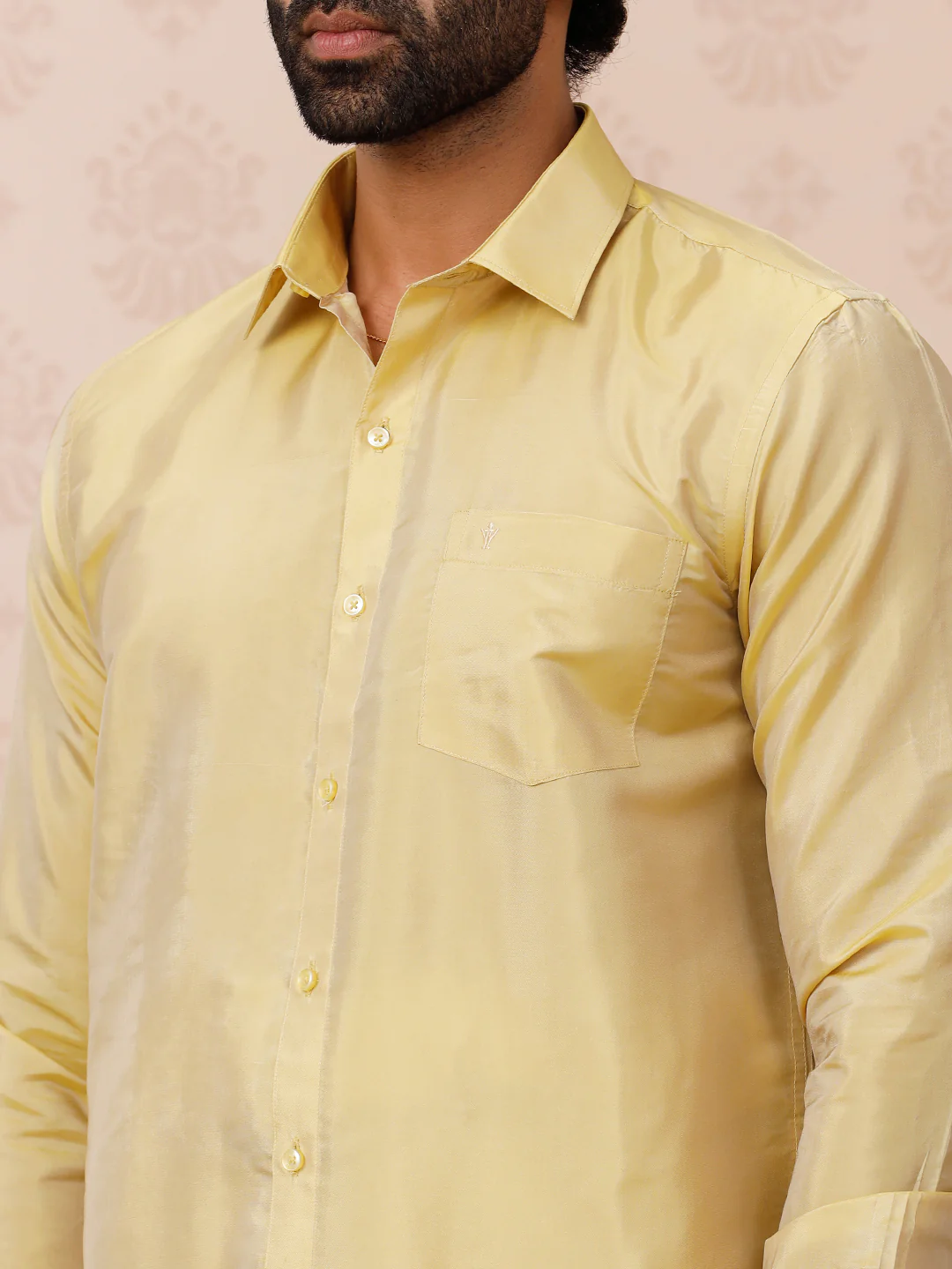 Men Art Silk Dark Gold Shirt & Dhoti Set Swayamvara - Image 4