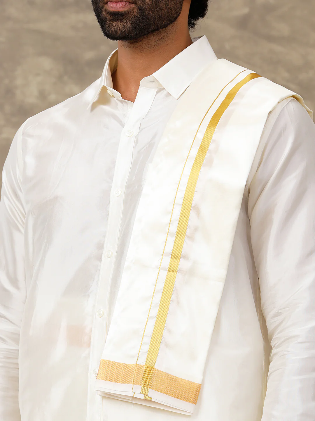 Men Art Silk Dhoti Shirt & Towel Set Parinayam - Image 5