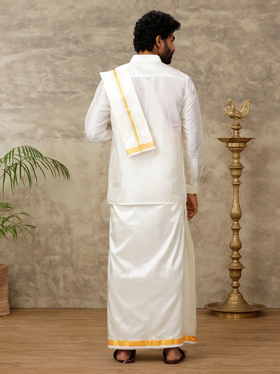 Men Art Silk Dhoti Shirt & Towel Set Parinayam - Image 6
