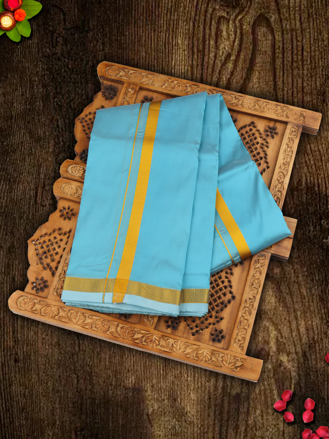 Men Art Silk Dhoti & Shirting Set Blue Ashirwath (2 in 1) - Image 2
