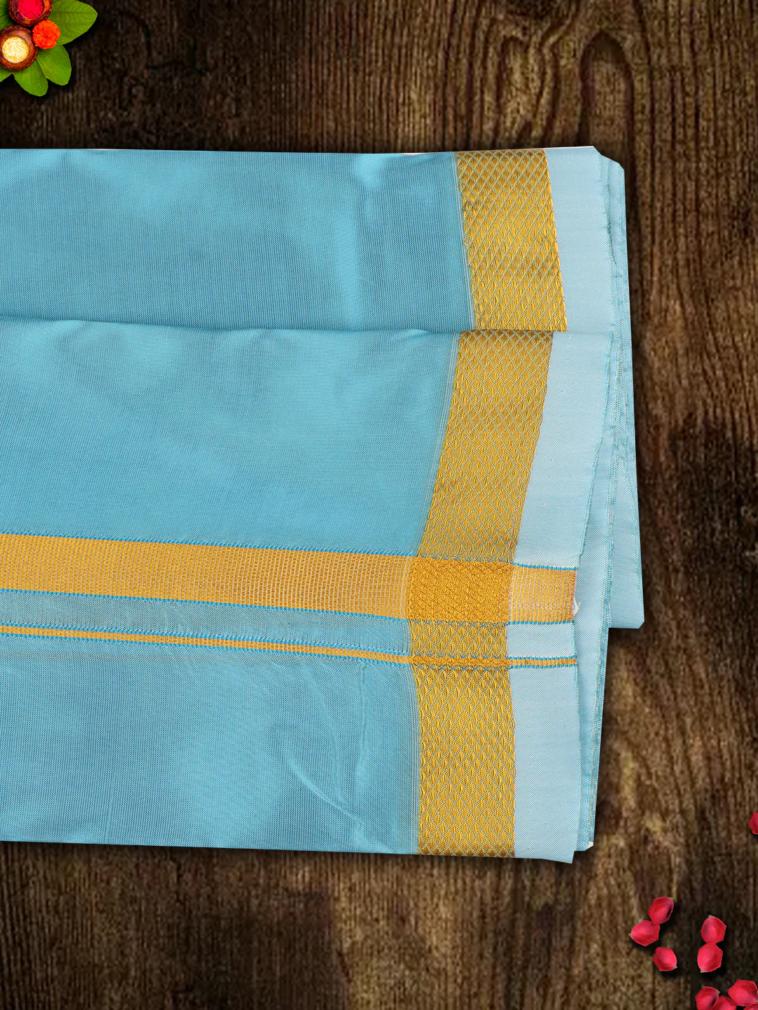 Men Art Silk Dhoti & Shirting Set Blue Ashirwath (2 in 1) - Image 5