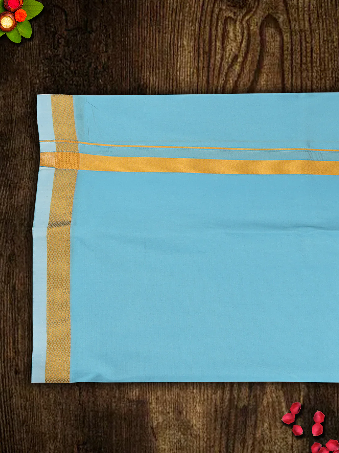 Men Art Silk Dhoti & Shirting Set Blue Ashirwath (2 in 1) - Image 6