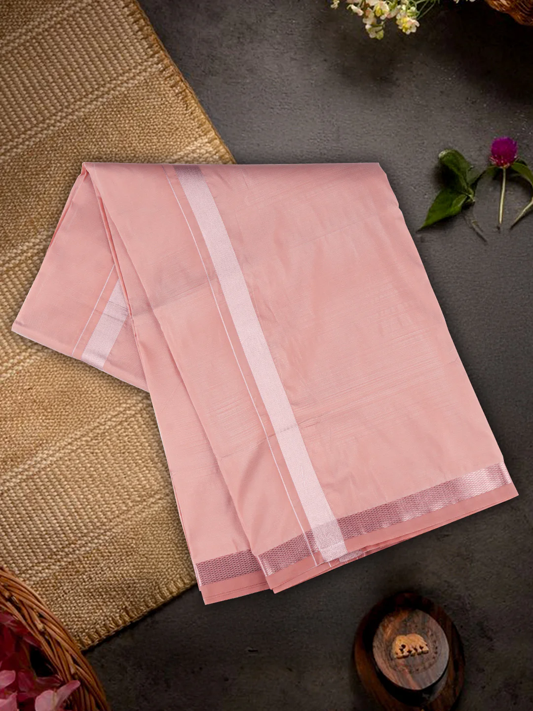 Men Art Silk Dhoti & Shirting Set Copper Ashirwath(2*1) - Image 4