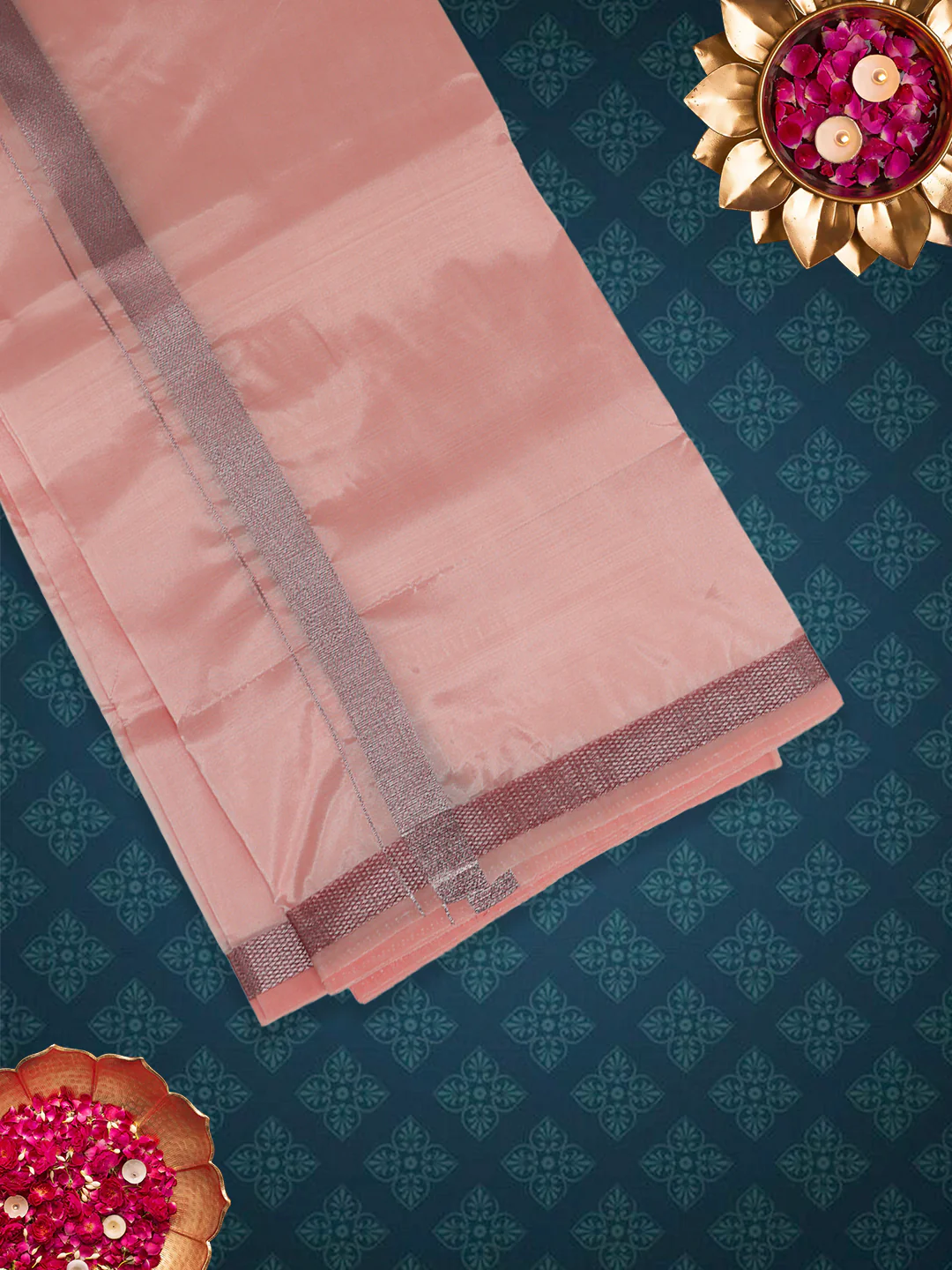 Men Art Silk Dhoti & Shirting Set Coral Ashirwath (2 in 1) - Image 3