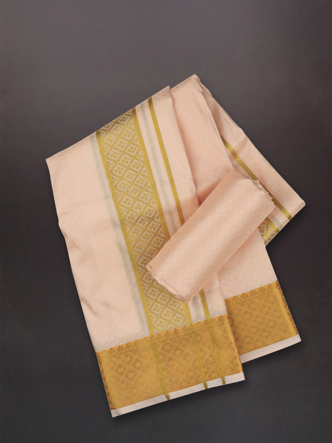 Men Art Silk Dhoti & Shirting Set Coral Mangalakara 140k (2 in 1) M33 - Image 2