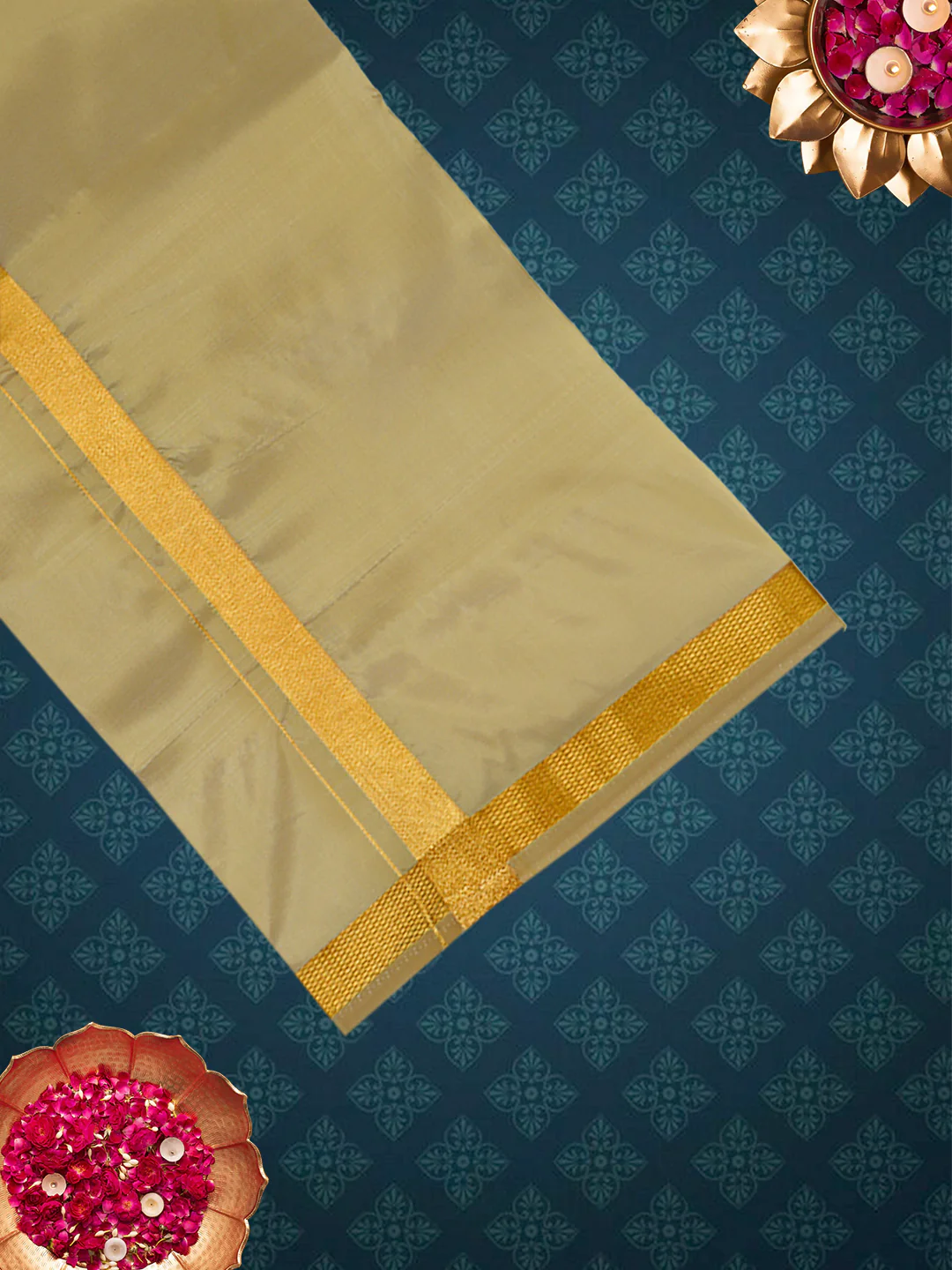 Men Art Silk Dhoti & Shirting Set DJ Gold Ashirwath (2 in 1) - Image 3