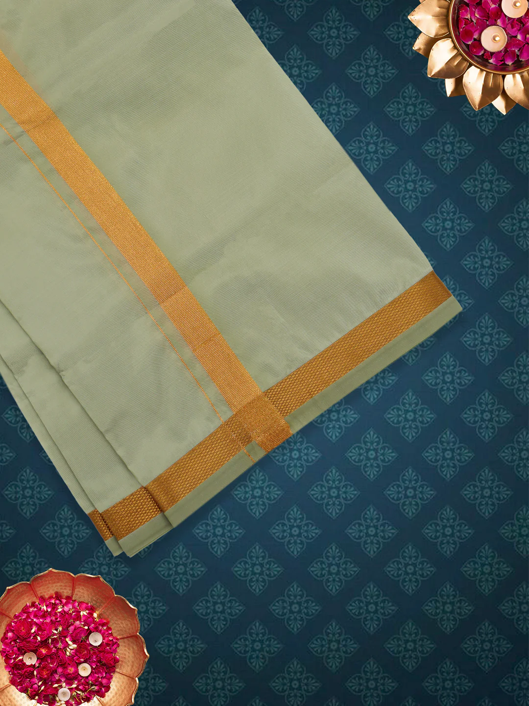 Men Art Silk Dhoti & Shirting Set F.Green Ashirwath (2 in 1) - Image 3