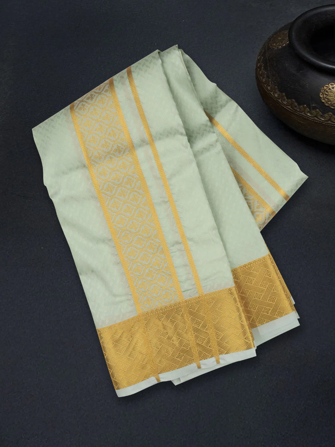Men Art Silk Dhoti & Shirting Set Green Mangalakara 140k (2 in 1) M34 - Image 2