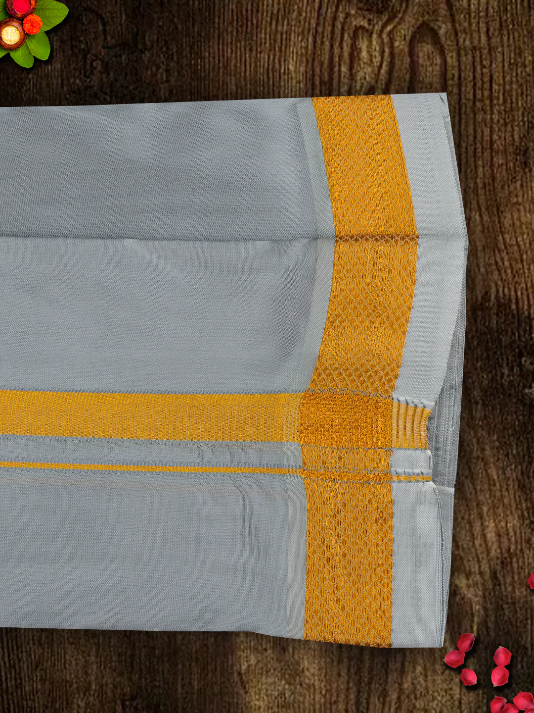 Men Art Silk Dhoti & Shirting Set Grey Ashirwath (2 in 1) - Image 5