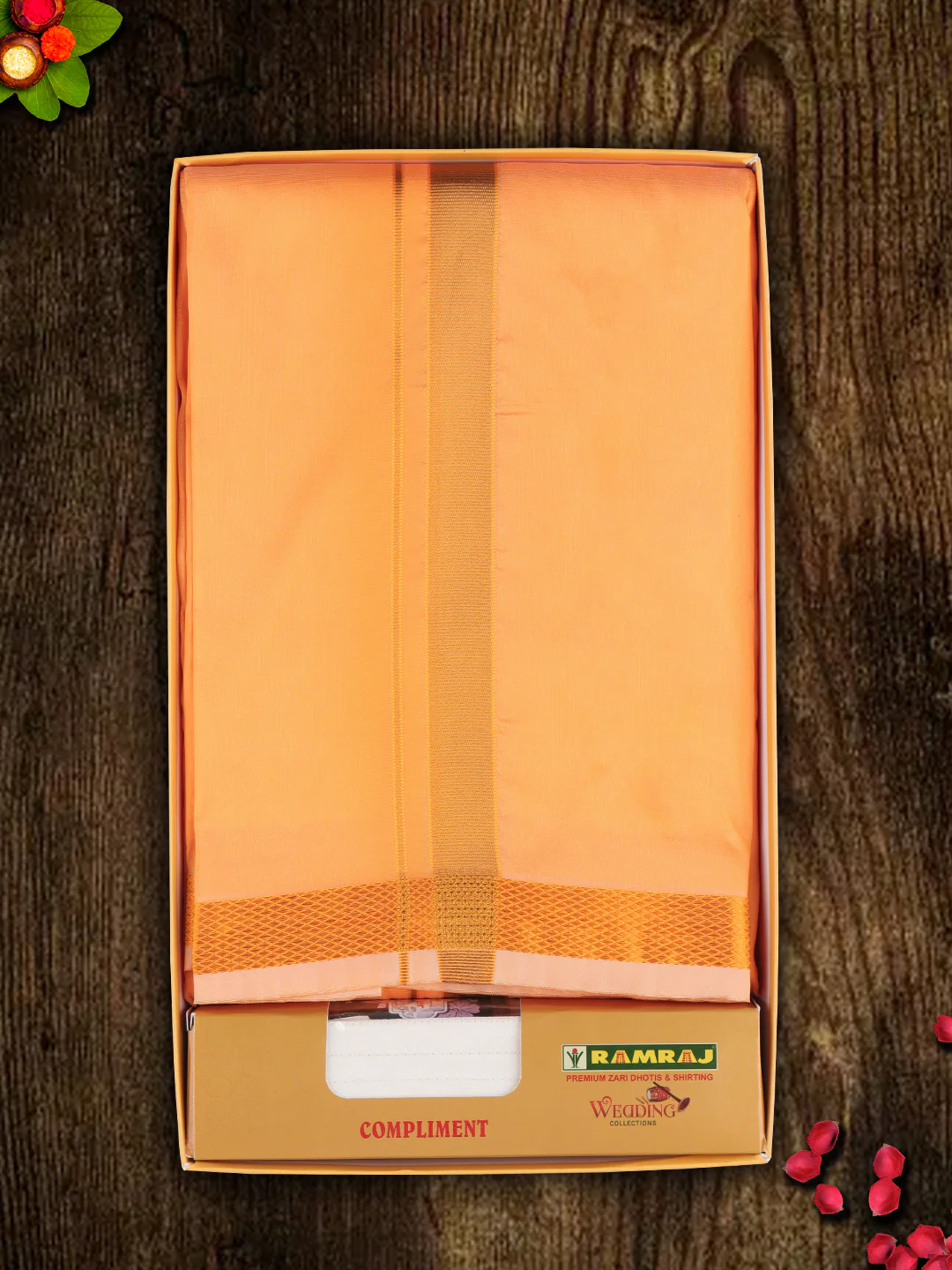 Men Art Silk Dhoti & Shirting Set Orange Ashirwath (2 in 1) - Image 3