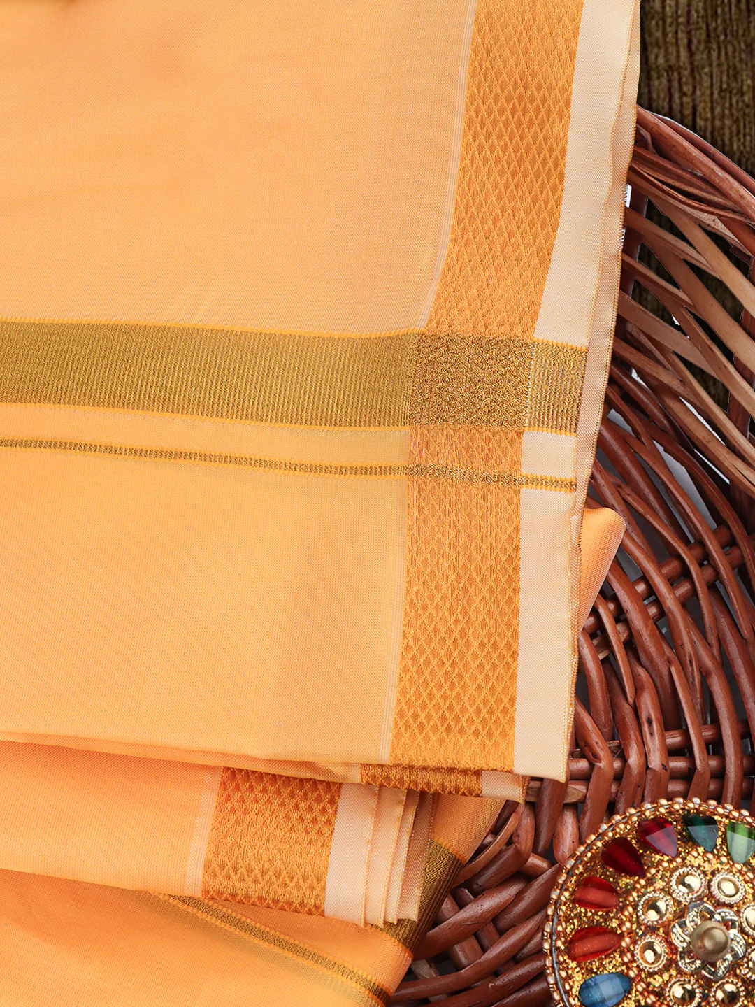 Men Art Silk Dhoti & Shirting Set Orange Ashirwath (2 in 1) - Image 5