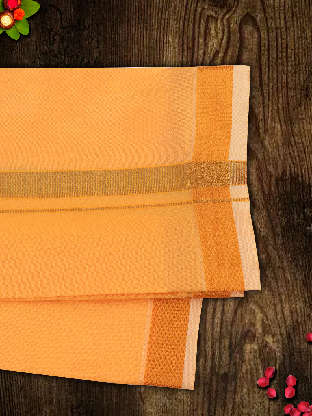 Men Art Silk Dhoti & Shirting Set Orange Ashirwath (2 in 1) - Image 7