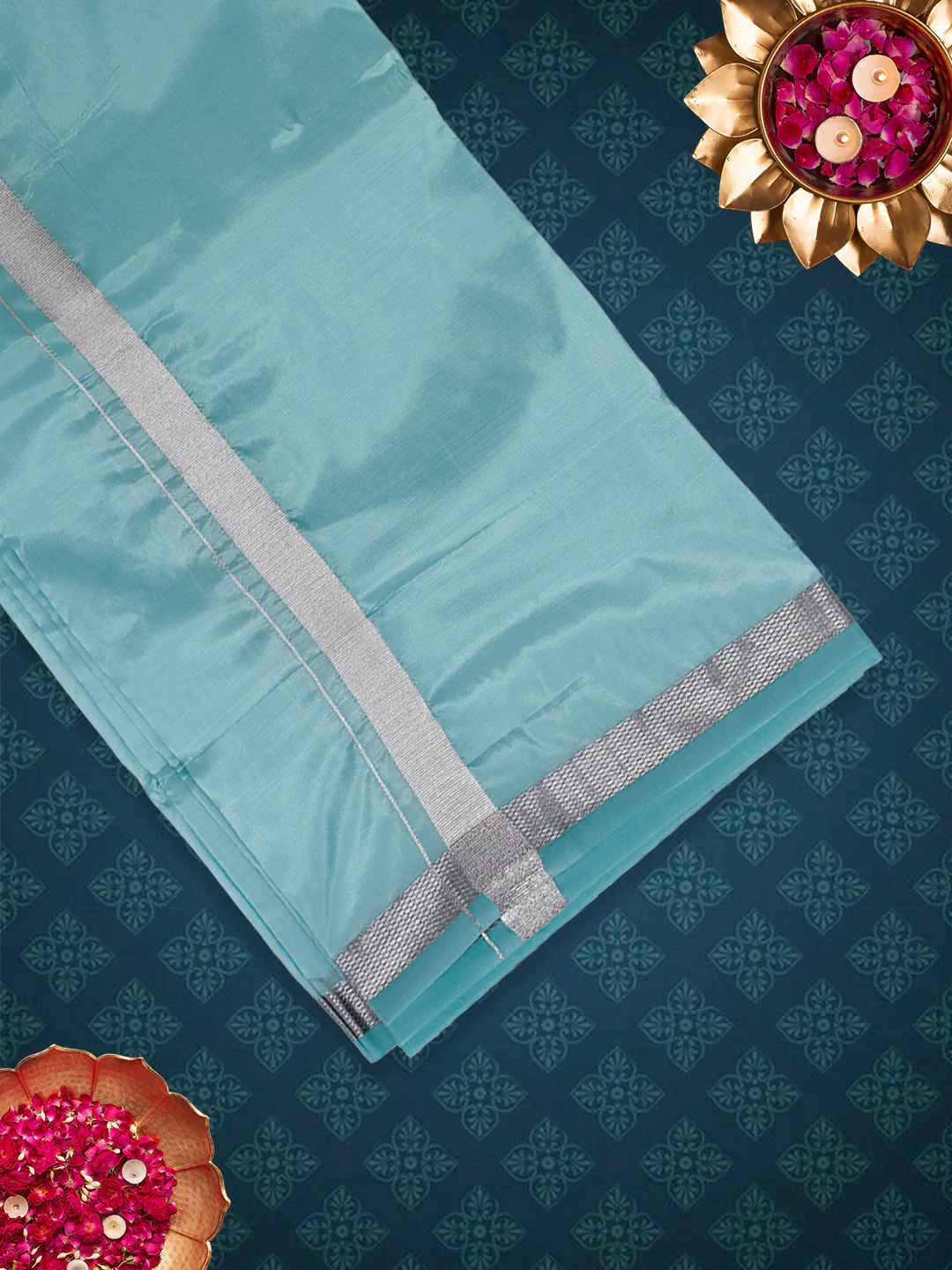 Men Art Silk Dhoti & Shirting Set P.Green Ashirwath (2 in 1) - Image 3