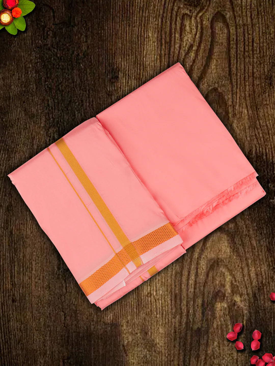 Men Art Silk Dhoti & Shirting Set Pink Ashirwath (2 in 1) - Image 2