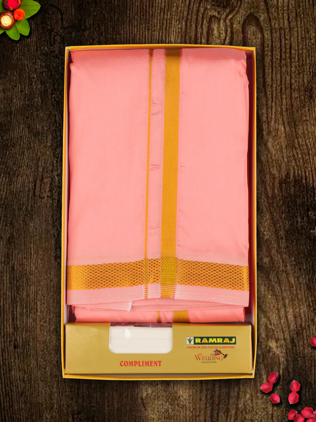 Men Art Silk Dhoti & Shirting Set Pink Ashirwath (2 in 1) - Image 3