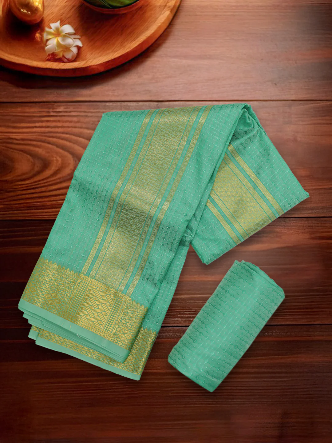 Men Art Silk Dhoti & Shirting Set R.Green Subakalyan (2 in 1) SK02 - Image 4