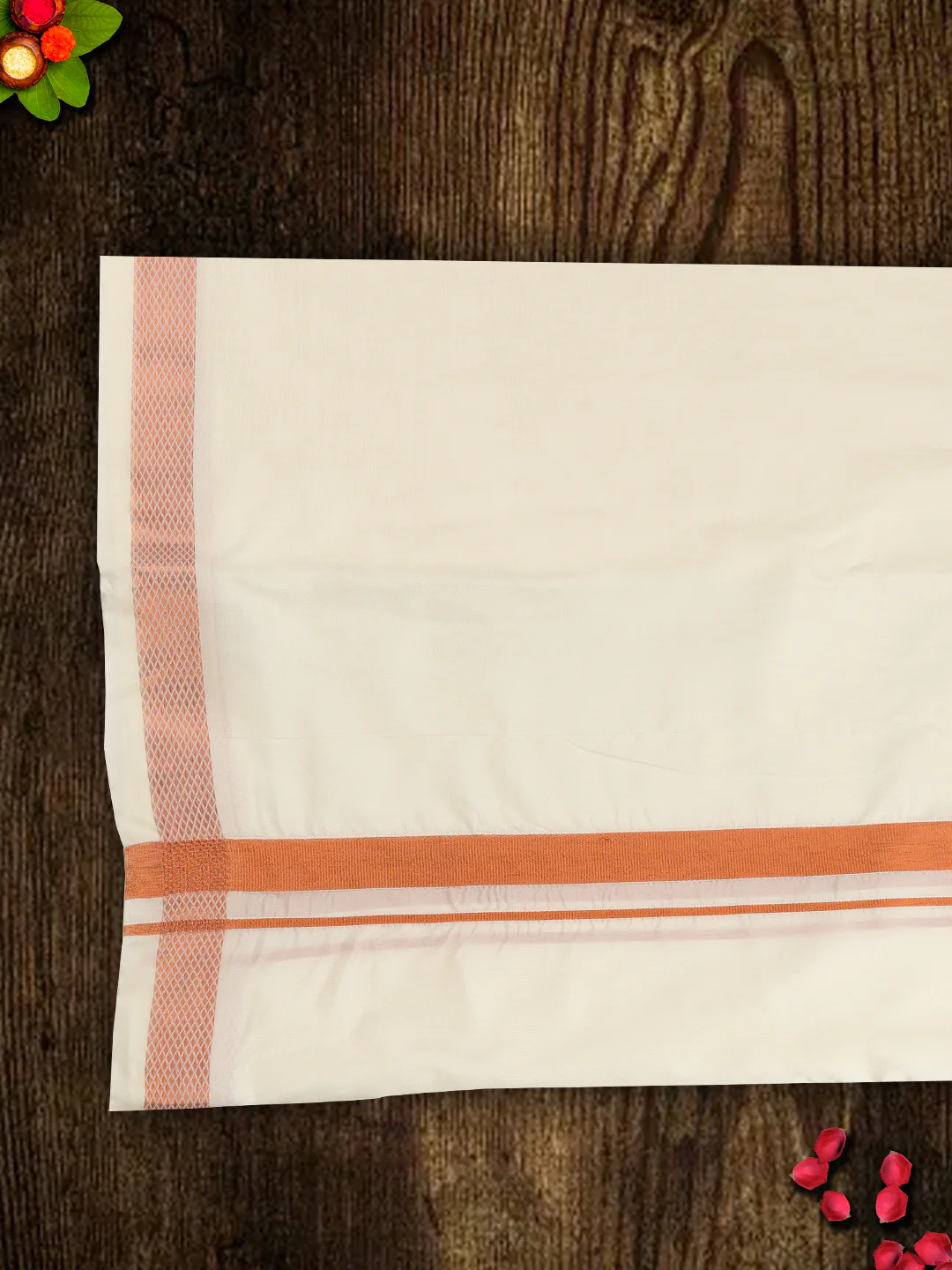 Men Art Silk Dhoti & Shirting Set Shubha Hora Copper (3 in 1) - Image 6