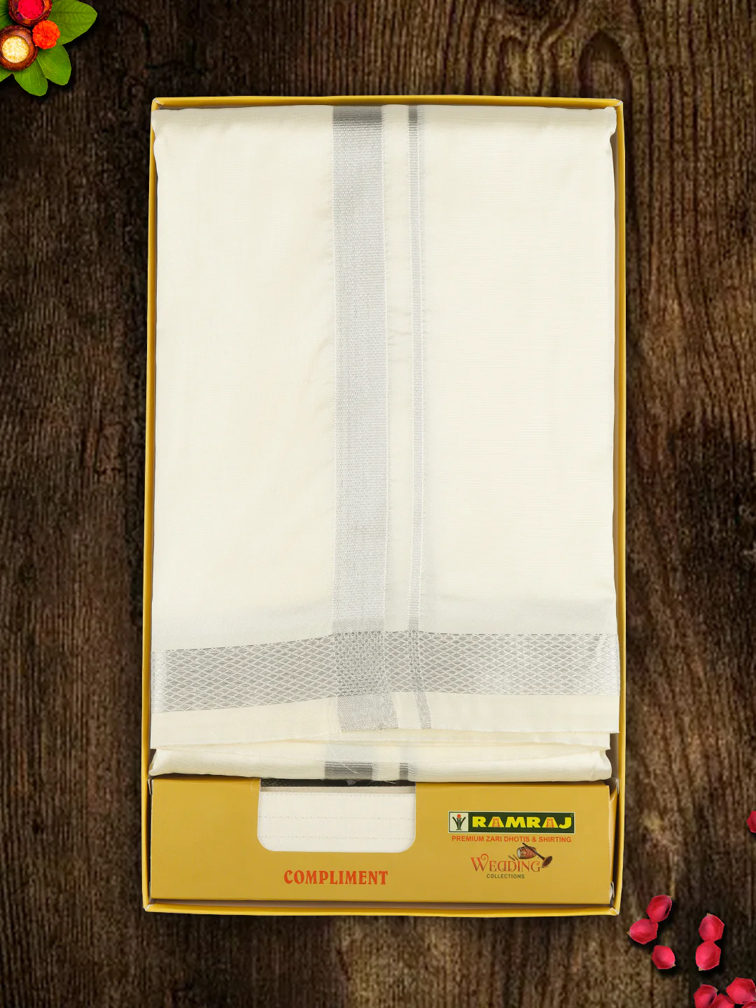 Men Art Silk Dhoti & Shirting Set Shubha Hora Silver (3 in 1) - Image 3
