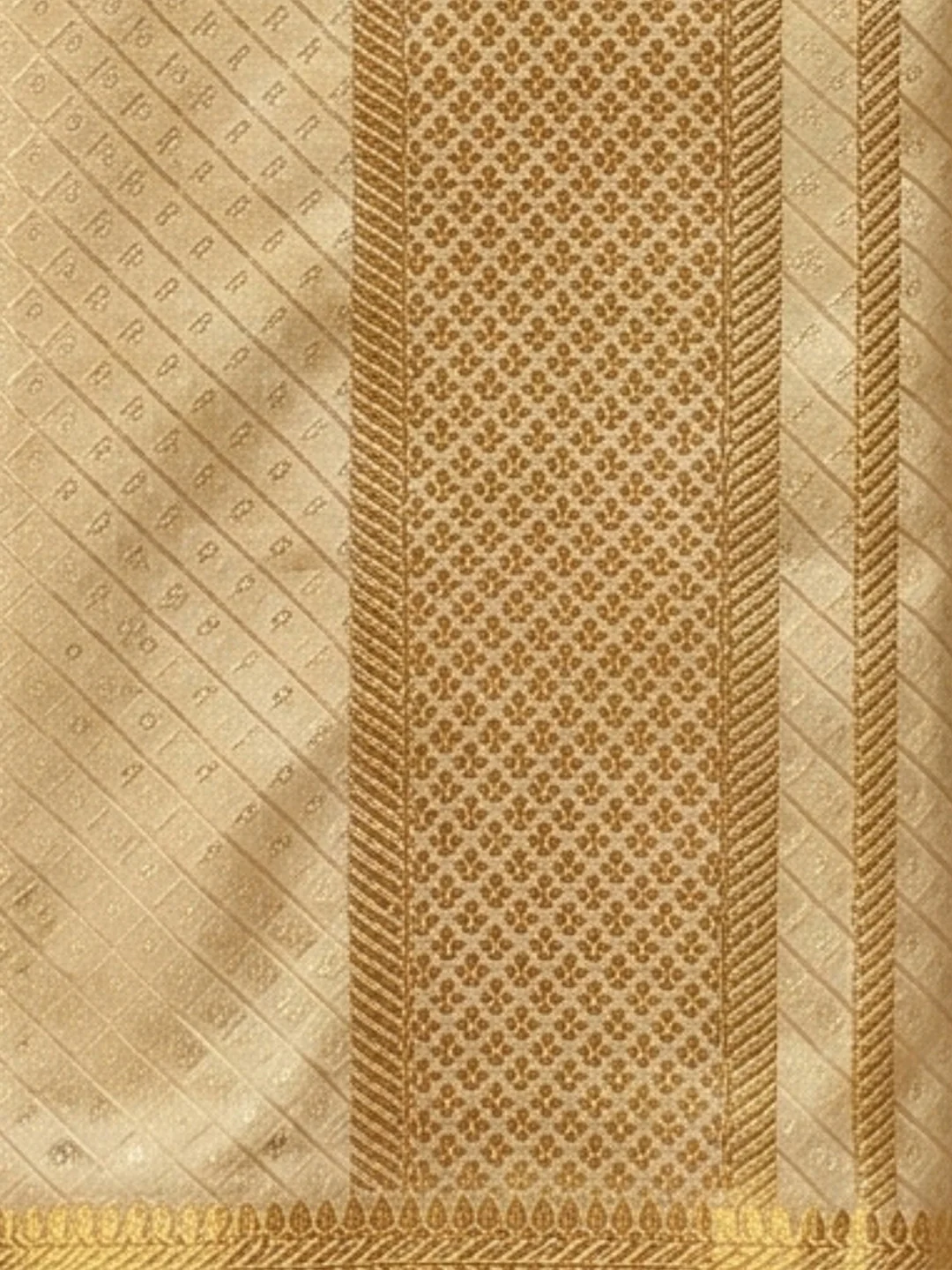 Men Art Silk Jacquard Design Shirt Dhoti & Towel Set Gold Swayamvara Grand DGJD1 - Image 3