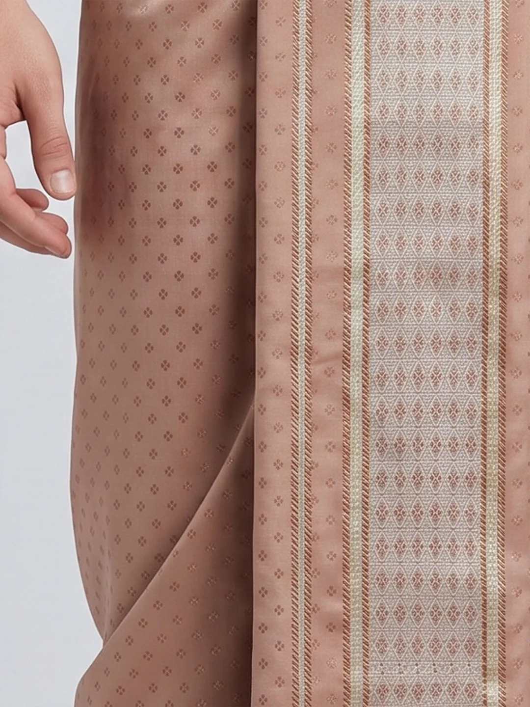 Men Art Silk Jacquard Design Shirt Dhoti & Towel Set Copper Tone Swayamvara Grand CTJD1 - Image 4