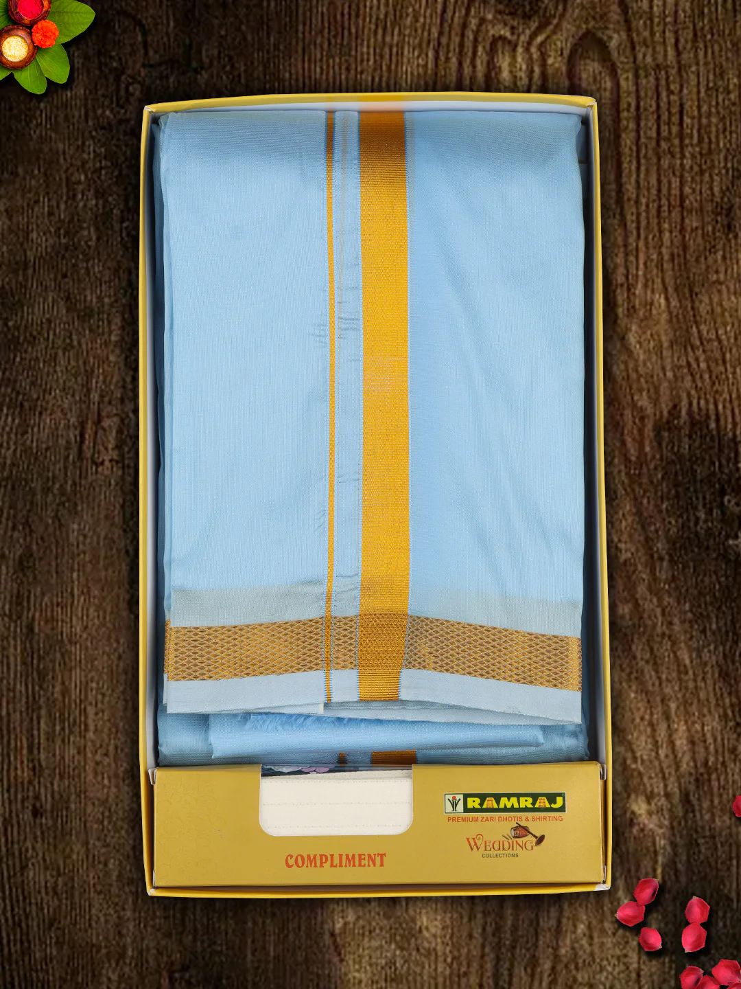 Men Art Silk Jari Dhoti & Shirting Set Blue Ashirwath (2 in 1) - Image 3