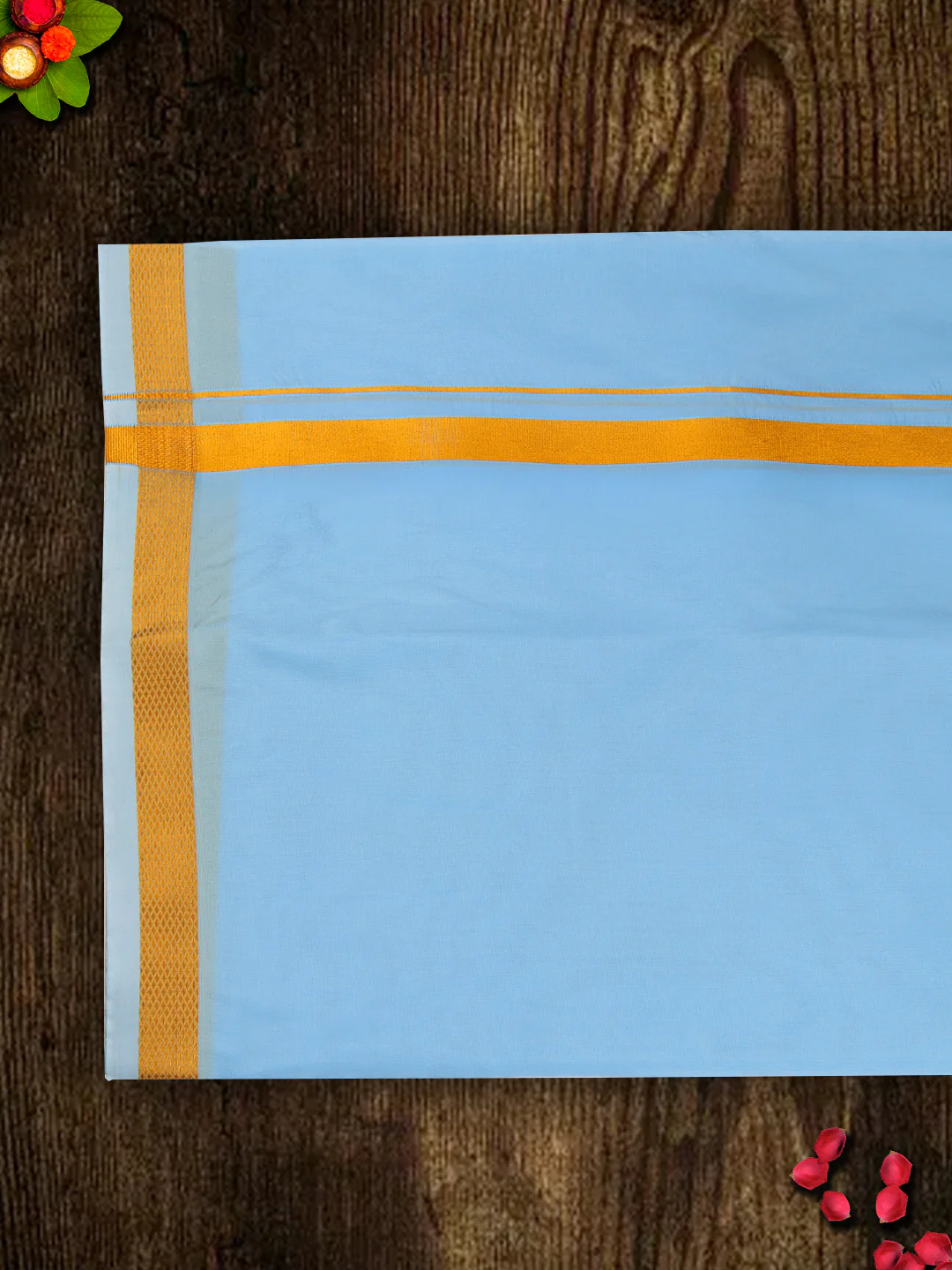 Men Art Silk Jari Dhoti & Shirting Set Blue Ashirwath (2 in 1) - Image 7