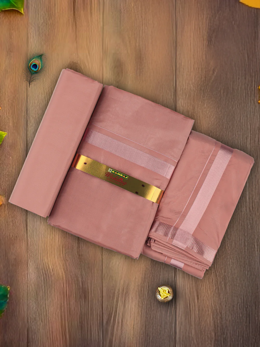 Men Art Silk Jari Dhoti & Shirting Set Copper Ashirwath(3*1) - Image 2