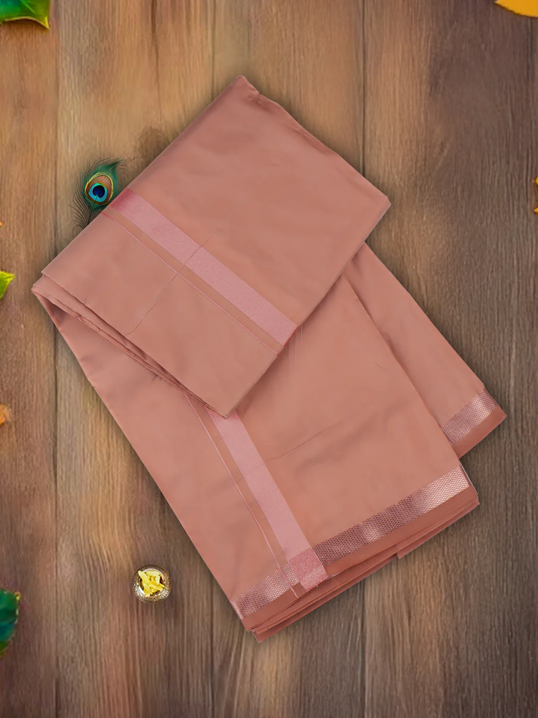 Men Art Silk Jari Dhoti & Shirting Set Copper Ashirwath(3*1) - Image 3